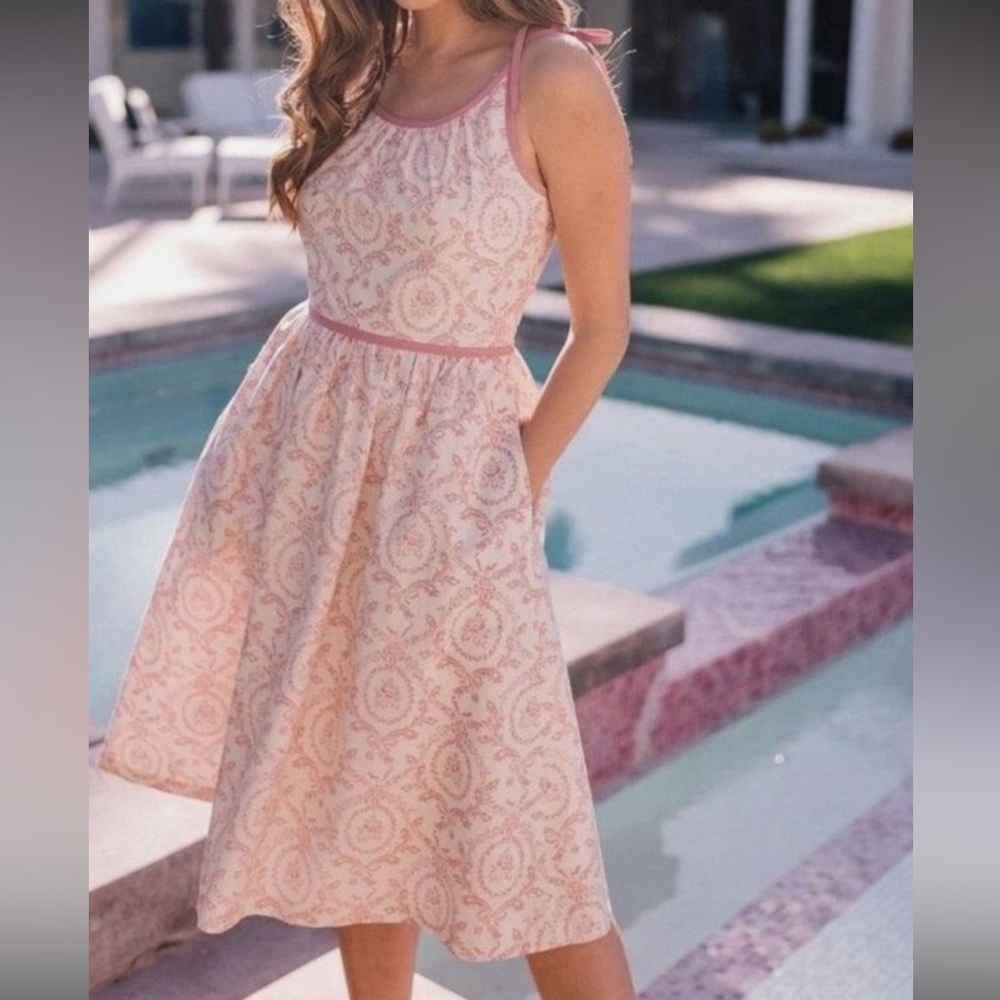 Gal Meets Glam Pink Toile Dress With Bow Tie Straps Size 8